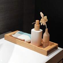 1pc Bamboo & Wood Natural Color Multipurpose Vanity Tray, Organizer For Bathroom Counter, Dresser, Keys, Watch, Decorative Tabletop Tray, Minimalist Nordic Style Jewelry Storage Tray, Suitable For Bathroom, Kitchen, Bedroom, Living Room, Office, Kids Room Back To School Bathroom Accessories