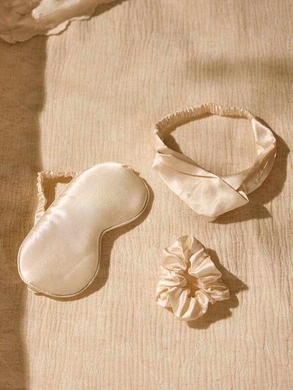 Cirelle 4pcs/Set Silk-Like Eye Mask, Headband, Scrunchie Sleep Set Home AccessoriesFor Bedroom,Travel,Office,School, Back To School Supplies