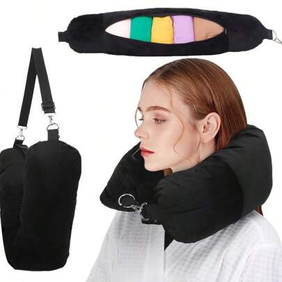 1Pc Stuffable Travel Pillow For Extra Luggage Stuffable Adjustable Neck Size Neck Pillow Stuffed With Clothes Storage No Extra Baggage Fees Essentials Soft Velvet Cover No Filler