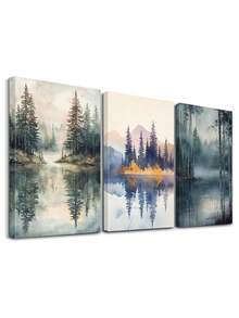 3pcs Misty Atmosphere Poster, Whispering Trees Canvas Print Wall Arts, Landscape Poster, Mountain Backdrop Artwork, Calm Lake Reflection Wall Decor, Forest Mirage Wall Decor, Art Prints, Modern Home Decor, Posters, Ideal Gift, Optional Frame - 3Pcs/Set - View 11