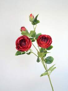 1 pièce Fleur artificielle réaliste en PU ressemblant à de la soie avec 4 fausses roses roses et blanches - Décoration de maison de style ferme moderne pour mariage, Pâques, fournitures de fête de printemps - Décoration de chambre, salon, jardin et mur de style vintage pour l'automne
