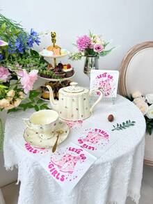 20 件 10x10 英寸粉色印花餐巾，采用复古牛仔派对主题，非常适合生日派对、新娘送礼会、餐厅和派对装饰，