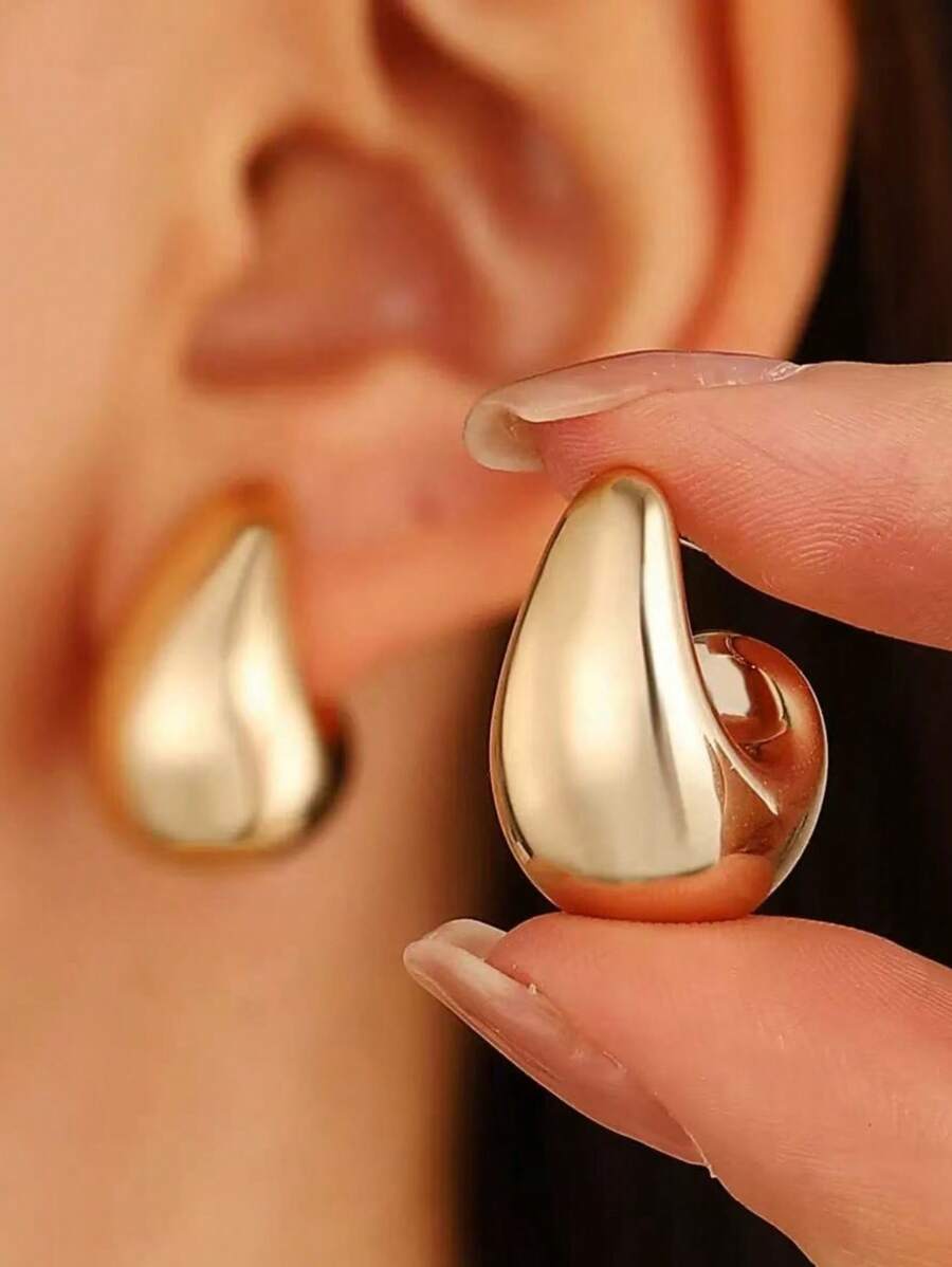 1 Pair Asymmetrical C-Shaped Earrings, European And American Classic Fashion Water Drop Design Minimalist Earrings