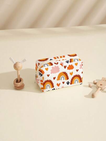 1 pieza Bolsa de almacenamiento multiusos con estampado arcoíris, bolsa organizadora ligera para guardería, artículos de bebé, chupetes, baberos, pañuelos, accesorios pequeños