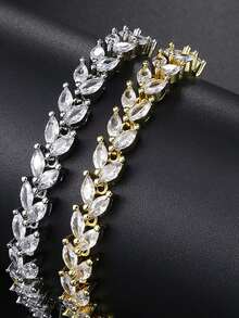 1 Pc Fashionable Cubic Zirconia Chain Bracelet For Women, Gold, Suitable For Daily Wear, Parties And Holidays - Gold - View 2