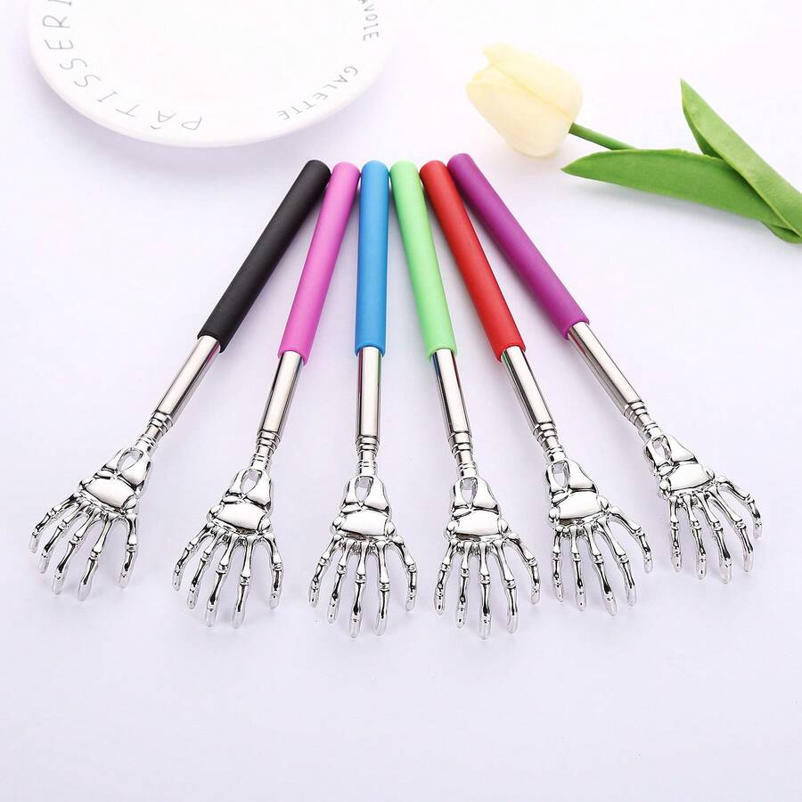 1PC Extendable Back Scratcher, Stainless Steel Portable Telescopic Rubber Handle Back Scratchers For Thanksgiving, Birthday, Christmas Gifts,Gua Sha,Lymphatic Drainage,Cellulite,Back Scratchers,School,Back To School,Travel,Travel Essentials,Home Essentials,Spa,Massage Tool,Massage,Massager,Spa