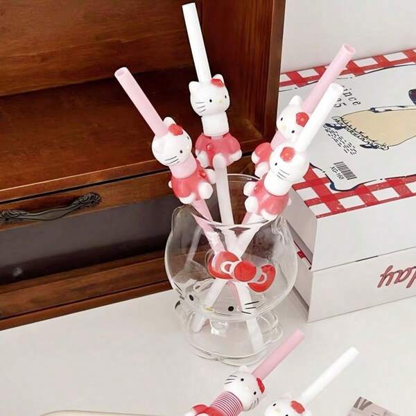 Sanrio 10 pezzi di cannucce con logo del cartone animato Hello Kitty, cannucce di ricambio da 40 once, 30 once e 20 once, cannucce in plastica riutilizzabili a tema Hello Kitty, forniture per feste a tema Ringraziamento, Natale, Ognissanti, forniture per il ritorno a scuola