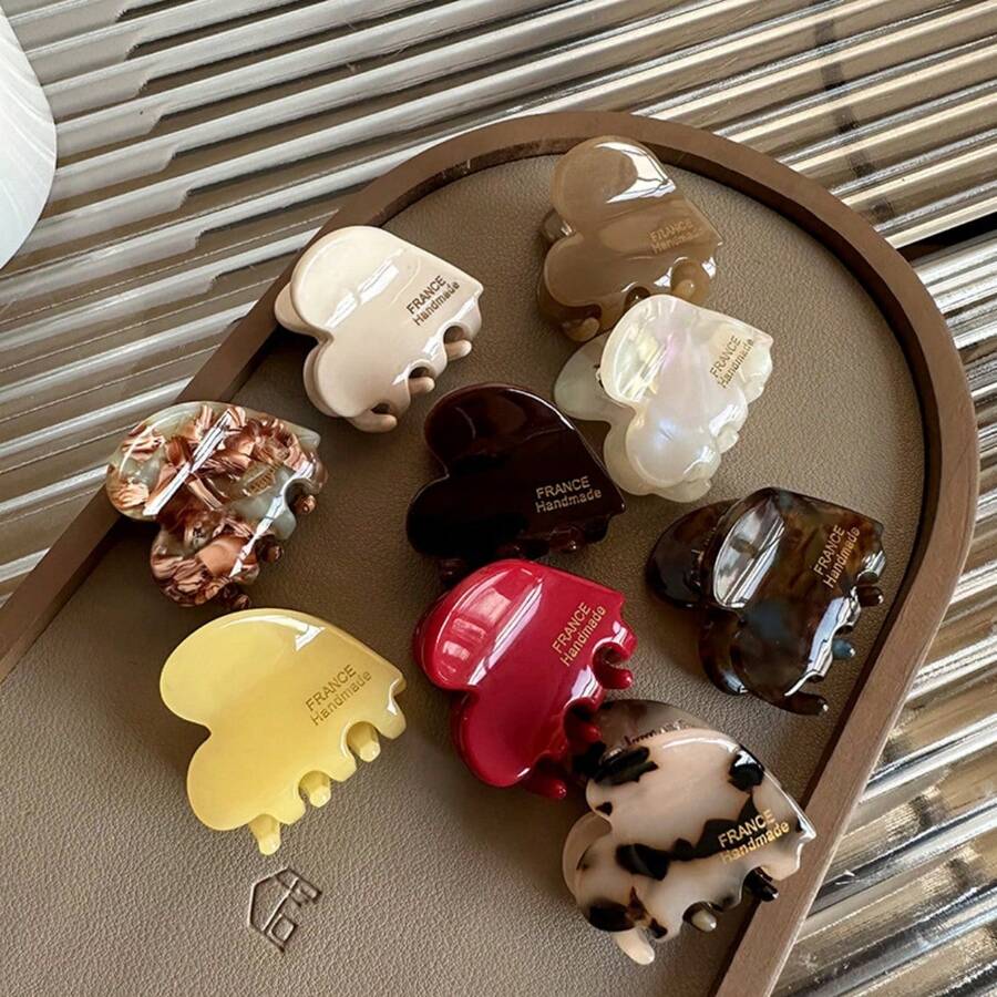 6 件/4 件/1 件亚克力法式发夹，心形迷你爪夹，适用于刘海、侧发、颈后发夹，发夹，发夹，发夹，秋冬发饰，女士度假装扮 - 彩色 - 查看 1