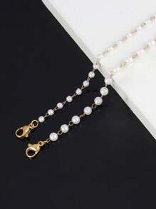 1 pièce Bracelet en acier inoxydable 3/4mm avec de fausses perles blanches pour femmes. Bijou avec chaîne de perles simples et mode (le nombre de perles est aléatoire)