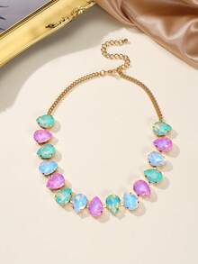 BOCAR 1pc Elegant Rhinestone-Encrusted Chain Necklace, Suitable For Daily Wear - Necklace - View 2