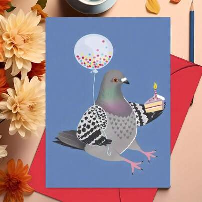 Charming Birthday Card With Pigeons & Balloon - Perfect Gift For Friends And Family, Stationery And Gift Packaging Supplies Back To School