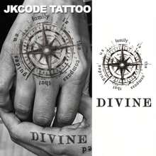 JKCODE TATTOO 2pcs Herbal Tattoo Set, Maritime Theme Sketch Tattoos - English "DEVINE" Compass, Anchor, Homesick Designs, Casual For Men & Women, Temporary Waterproof Hand, Neck And Head Tattoos, Last Up To 15 Days - Navy Blue - View 4