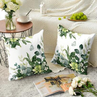 1pc/2pcs Mỗi ngôi nhà là vỏ gối lò xo lá khuynh diệp, vỏ gối hoa theo mùa, đồ trang trí ghế sofa gia đình
