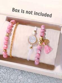 5/4/1pc 优雅可爱的女孩电子手表方形时尚粉色女孩电子手表精致手链套装母亲节礼物，适合派对送礼、度假用品、打包旅行行李、度假服装、返校以及购买礼物送给朋友和亲戚 - 彩色 - 查看 5