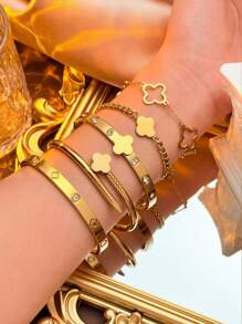 1pc/2pcs/3pcs Stainless Steel Bracelet For Men And Women Four Seasons Personalized Design Heart Zirconia Bracelet Jewelry Accessories Gifts,Jewelry Gold Jewelry Jewelry Women Bracelets Accessories Women Stainless Steel Jewelry Bracelets For Women Western Jewelry Four-Leaf Clover Bracelet, Titanium Steel, Not Easy To Fade, Stainless Steel Jewelry, Gold Bracelet, Love Bracelet, Transfer Bracelet