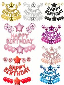 25pcs 16-Inch Birthday Letter & Star Balloons Set Party Decorations - Multicolor - View 2