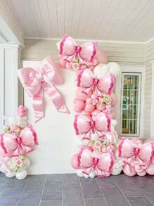 Set de 2/6 globos de foil con lazo rosa, adecuados para fiestas de cumpleaños de niñas, fiestas de primer año, decoración sorpresa de habitación, decoraciones de fiestas con tema de jardín