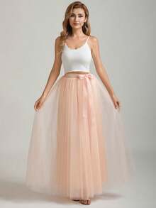 1 Pc Maxi Tulle Skirt With Removable Ribbon For Prom Party Halloween Cosplay Evening Costumes Valentine's Day Valentines Fall Clothes For Women - Multicolor - View 8