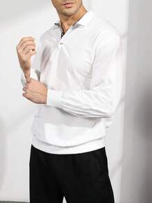 tooluck Men's Autumn And Winter Sweatshirt Solid Color Lapel Loose Long-Sleeved Sweatshirt - White - View 3