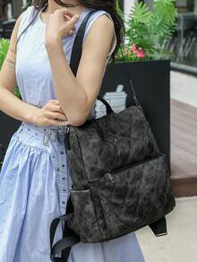 New Casual Versatile Backpack, Solid Color Simple Lightweight & Fashionable Women Outdoor Commute Travel Bag - Multicolor - View 5