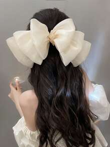 Clipe de Cabelo com Laço Grande de Cetim Doce, Acessório de Cabelo com Pérola e Strass em Forma de Borboleta Elegante para Coque Bagunçado, Clipe de Cabelo de Alta Qualidade com Mola, Clipes de Cabelo, Grampos de Cabelo