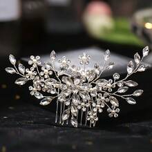 1pc Elegant Glass Hair Comb, Bridal Wedding Hair Accessory, Suitable For All Seasons Valentine's Day Accessories - Silver - View 5