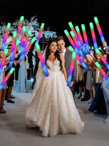 20pcs Battery Powered LED Light Sticks, Suitable For Parties, Weddings, Birthdays, Christmas And Halloween, Create A Vibrant Party Atmosphere, Essential For Celebrations, Practical Lighting Accessory (Flat But Durable) - Multicolor - View 3