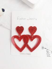 Aretes de gota con corazones dobles de colores brillantes (8 colores), arilicos brillantes con corazones huecos para mujer y niña como regalo del Día de San Valentín