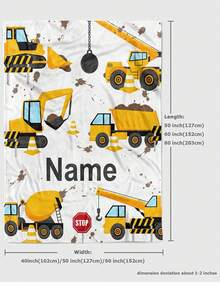 1pc Personalized Fleece Blanket, Car Bed Throw Blanket, Construction Excavator Truck Plush Blanket, Cartoon Crane Bulldozer Fleece Blanket, Suitable For Boys, Girls And Adults, Great For Father's Day, Mother's Day, St. Patrick's Day, Multi-Functional, Ornamental, Letter, Stylish, Modern, Colorful, Cute, Adorable, Casual, Custom, Personalised, Unique, Customized, Ideal Gifts For Him, Ideal Gifts For Her - Multicolor - View 3