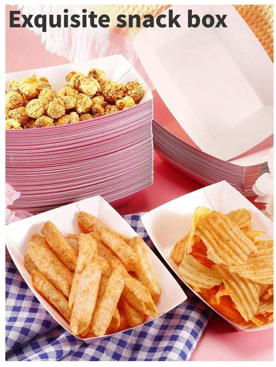 10/20 牛皮纸食品托盘、一次性棕色纸船、炸薯条架、爆米花盒、新年、圣诞派对、生日、情人节、周年纪念日、毕业典礼家庭活动 - 粉色 - 查看 1