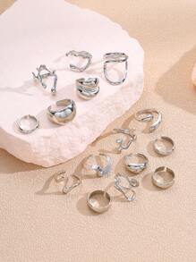 15/10Pcs Punk Smooth Geometric Open Rings Set For Women Exaggerated Asymmetrical Silver Color Thick Chunky Ring Hip Hop Jewelry Gifts