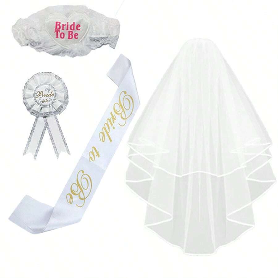 Elegant Bridal Veil And Belt Set, Suitable For Bachelorette Parties, Weddings, Celebration Events Decoration
