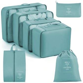 8pcs Travel Packing Cubes, Waterproof Portable Organizer Bags, Clothes Storage Bags, Luggage Organizer Set, Underwear Pouch, Waterproof Zipper Laundry Bag, Packaging Bags, Travel Essentials, Dorm Essentials, Back To School Nylon, School Student Teacher, Back To School Backpack, Beach Holiday