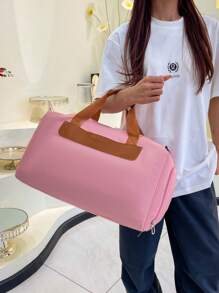 1pc Nylon Contrast Color Handbag, Travel Bag With Wet And Dry Separation, Shoe Compartment, Crossbody Strap, Suitable For Men & Women