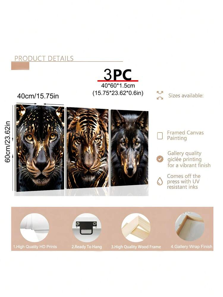 3pcs Không có khung , tranh sơn dầu Áp phích , Hiện đại Nghệ thuật , Đen Vàng Thú vật Tranh Canvas Nghệ Thuật Treo Tường , Lý tưởng Qủa tặng Đối với Phòng ngủ Phòng khách Hành lang , Treo tranh , Trang trí tường , Mùa Đông Trang trí , Trang trí phòng - Nhiều màu - Xem 10