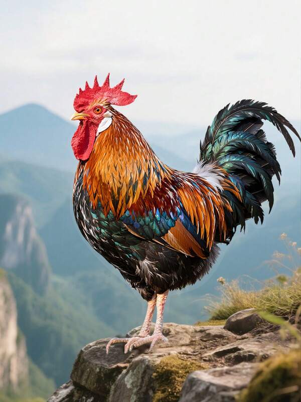 1pc 2D Colorful Rooster Statue With Red , Suitable For Yard Ground Decoration, Fit For Garden, Potted Plants, Lawn And Gardening, Outdoor Decor, Outdoor Holiday Decoration, Others