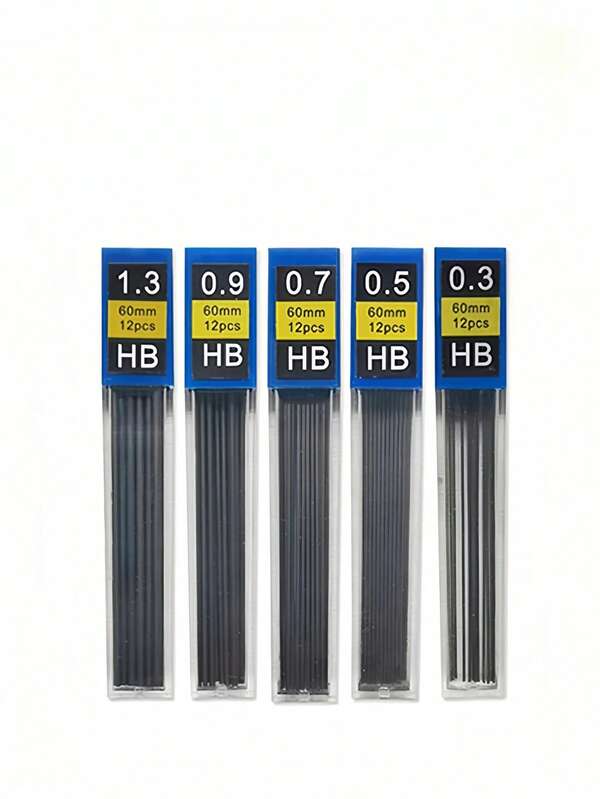 5pcsHB Automatic Lead Core For 0.3/0.5/0.7/0.9/1.3 Size, Resin Core Mechanical Pencil, Smooth Writing And Drawing, Writing Is Not Prone To Breakage, Suitable For Study, Office And Drawing Purposes. Back To School