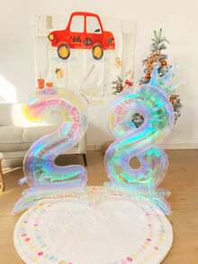 1 个彩色 40 英寸底座皇冠形数字铝箔气球，0-9 数字气球适用于生日派对、周年纪念装饰 - 炫彩 - 查看 2