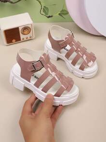 Toddler Girls' Fashion Roman Sandals, Platform High Heels, Elegant Princess Shoes For Daily Wear, Party, Wedding - Khaki - View 1