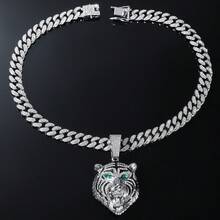1pc Hiphop Rhinestone Tiger Head Pendant Necklace For Men, Streetwear Cuban Chain - Multicolor - View 17