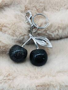 1 件时尚樱桃轻奢钥匙扣樱桃创意女士钥匙扣闪粉水晶仿水果吊坠情人节汽车饰品包包挂饰 - 銀色櫻桃 - 查看 16