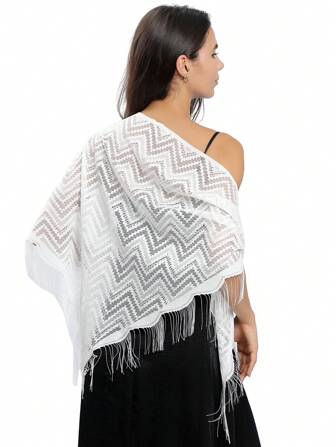 1 件百搭时尚蕾丝披肩，新款蕾丝波浪三角围巾，适合新娘、伴娘、婚纱、礼服、派对