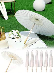 1pc Elegant DIY White Paper Umbrella - Vintage Style Bride Sun Umbrella, Wedding Decoration, Home Decor, Used For Wedding Decoration, Photography, Makeup, Party, Beach Decor, Beautiful Photo Prop And Party Accessory - Multicolor - View 2