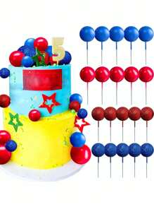20 piezas Conjunto de decoración de pastel de cumpleaños bohemio, decoración de bolas de pastel rosa y azul, adecuado para decoraciones de pastel de cumpleaños, decoraciones de pastel de cumpleaños de hombres, decoraciones de pastel con tema de héroe, suministros de pastel DIY