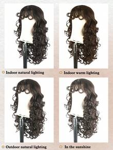Long Curly Wig With Bangs Black Kinky Curly Layered Fluffy Shag Wig Synthetic Hair Wigs For Women 24inch Party Cosplay Wig Long Curly Messy Hair Wigs With Bangs - màu nâu - Xem 8