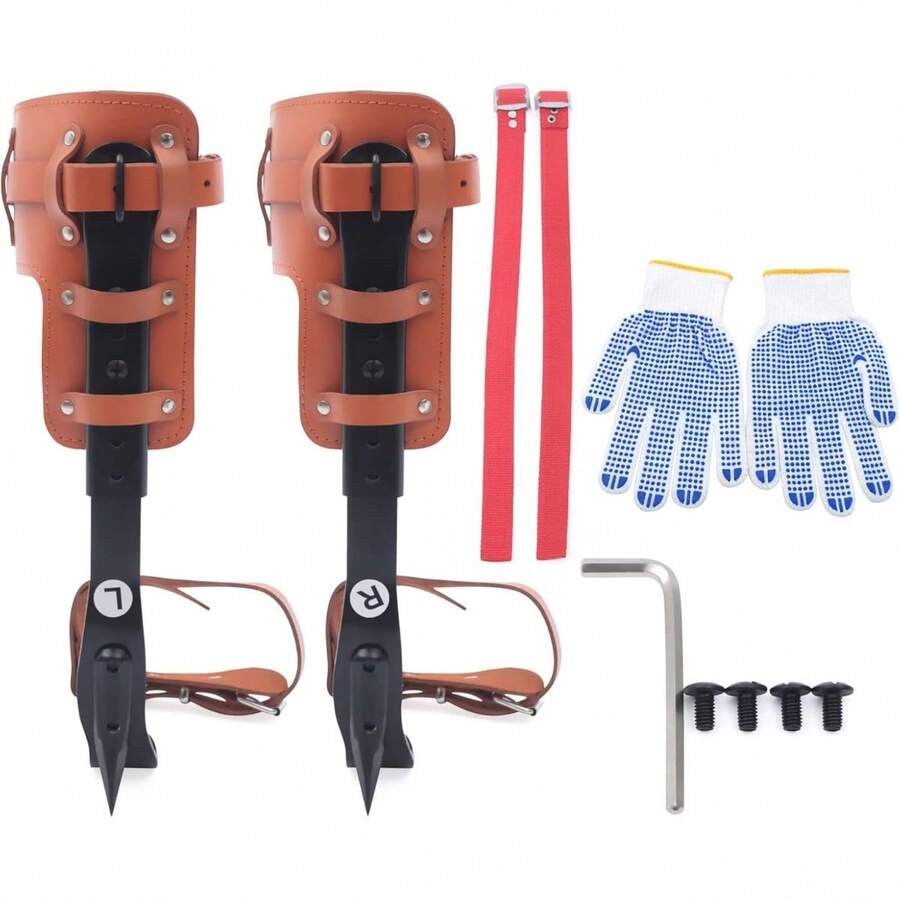 HOHOBLA Adjustable Tree Climbing Spikes Set, Steel Pole Climbing Spurs, Forged Climber Gaffs Tools With Adjustable Leather Strap For Felling Trees, Picking Fruit, Hanging Objects - 黑色 - 查看 1