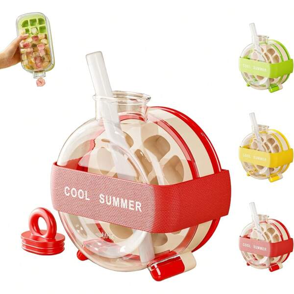 Ice Cube Bottle, 2 In 1 Touch-Free Ice Cube Tray Water Bottle With Lid And Bin, Ice Cube Making Bottle, Easy Press To Release Vertical Ice Cube Tray With Lid For Freezer