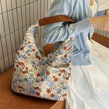 Canvas Shoulder Bag Retro Oil Painting Flower Large Tote Purse Cute Handbag For Women For Daily Office Travel - Multicolor - View 5