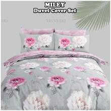 VELVETIO Miley Printed Complete Duvet Cover Reversible Bedding Set With Matching Fitted Sheet & Pillow Cases - Grey/Blush Pink - View 8