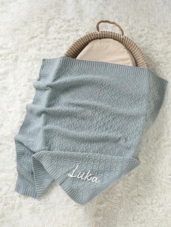 1 pieza Manta de punto personalizable con bordado manual de nombre para niños, manta de tiro minimalista casual de estilo bebé, para todas las estaciones